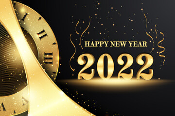 Happy new year editable text effect with clock  black gold backround style