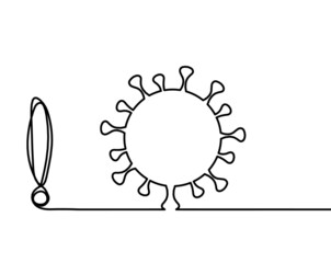Abstract sign of corona virus as line drawing on white background. Vector