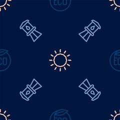 Set line Eco healthy food, Water tower and Sun on seamless pattern. Vector
