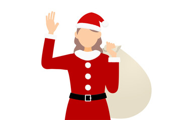 プレゼント袋を背負うサンタクロース姿の女性