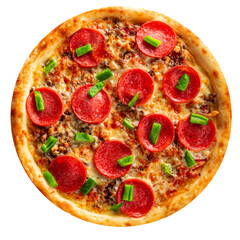 Isolated meat pizza with salami and mince on white background