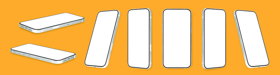 Realistic smartphone mock up set. Mobile phone display. 3D template illustration. Vector illustration