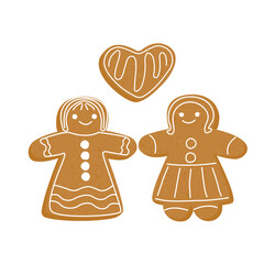 Christmas gingerbread man. LGBT symbol, lesbian couple, homosexual girls, female dating, human rights, sexual freedom, lesbian relationship, pride parade concept. Stock vector flat cartoon.