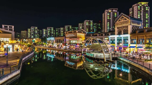 Time Lapse Video 4k September 18, 2021, Gimpo Canal, Daesuro, Landmarks, Viewpoints & Attractions, Venice, Gimpo, South Korea at night. and people walking