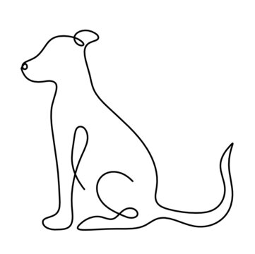 Silhouette of abstract dog as line drawing on white. Vector