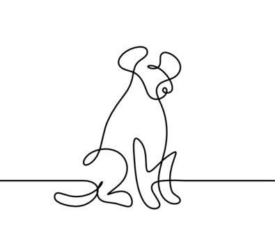 Silhouette of abstract dog as line drawing on white. Vector
