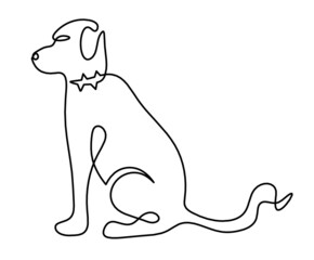 Silhouette of abstract dog as line drawing on white. Vector