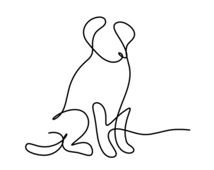 Silhouette of abstract dog as line drawing on white. Vector