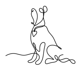 Silhouette of abstract dog as line drawing on white. Vector