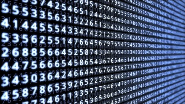 Infinite grid of blue decimal random numbers. Data analysis, big data, information technologies concept.