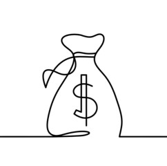 Abstract continuous lines drawing as bag of dollars on white as background. Vector