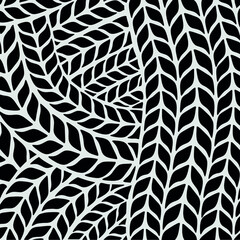 Vector braids knitted brush black white silhouette background pattern texture.Knitting,braided floral leaves rope threads yarn lines.Woolen cloth.Decoration,fabric textile ornament.Frame.Paper. DIY