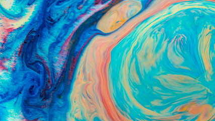 Abstract multicolored liquid background. Abstract ink design template mixed texture background. Psychedelic multicolored pattern. Fluid art