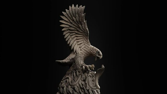 3D composite illustration of Eagle fighting a snake. Sculpture. 3D rendering. Art. Isolate render with alpha.	
	
