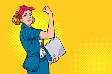 Business woman hand gesture we can do it pop art style