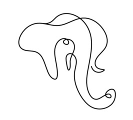 Silhouette of abstract elephant as line drawing on white. Vector