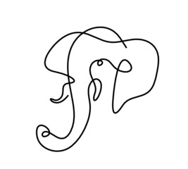 Silhouette of abstract elephant as line drawing on white. Vector