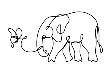 Obraz premium Silhouette of abstract elephant as line drawing on white. Vector