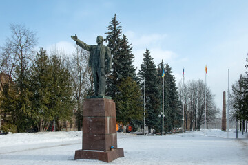 Kimry, Monument to V.I.Lenin, on October Square on a winter day. It was erected in 1934, and before...
