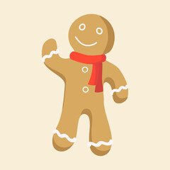 Traditional Christmas homemade gingerbread cookies on an isolated background. Festive ginger man. Vector.