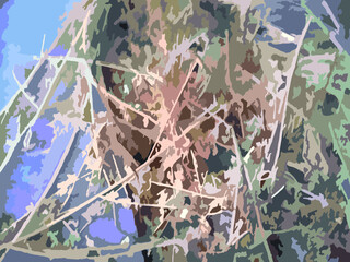 Colorful beautiful textural autumn background for textiles. Abstract background in pastel and blue tones with straw elements and twigs for wallpaper and prints, background and texture, fabric products