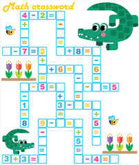 Math Crossword puzzle for children solve examples	