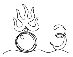Fire pearl - protection from flying star "three" in feng shui as line drawing on the white background. Vector