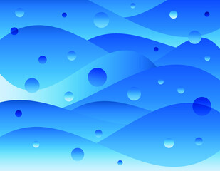 Blue vector waves and drops design. Abstract trendy template.
