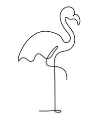 Silhouette of abstract flamingo as line drawing on white. Vector - obrazy, fototapety, plakaty