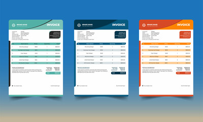 Invoice Template Design Set | Invoice Design | orang color invoice design | Blue Invoice Design | 