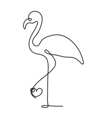 Silhouette of abstract flamingo as line drawing on white. Vector