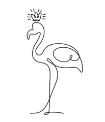 Silhouette of abstract flamingo as line drawing on white. Vector