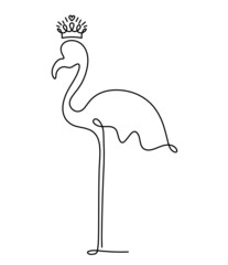 Silhouette of abstract flamingo as line drawing on white. Vector