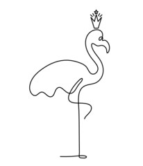 Silhouette of abstract flamingo as line drawing on white. Vector