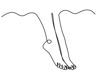 Silhouette of abstract foot as line drawing on white. Vector