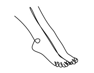 Silhouette of abstract foot as line drawing on white. Vector