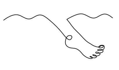 Silhouette of abstract foot as line drawing on white. Vector