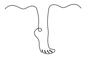 Silhouette of abstract foot as line drawing on white. Vector