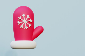 Red christmas mitten icon isolated on blue background, 3d render