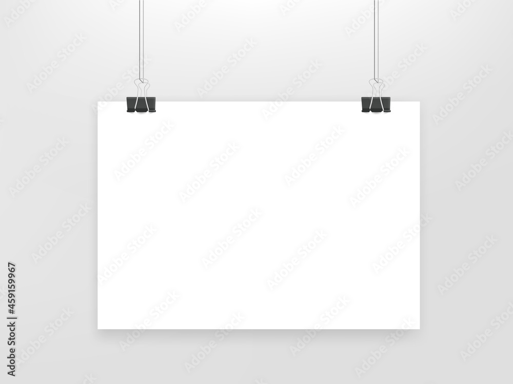 Poster white blank a4 horizontal paper list on a wall