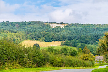 Fototapeta na wymiar A view towards the white chalk horse near Kilburn in Yorkshire, UK in summertime