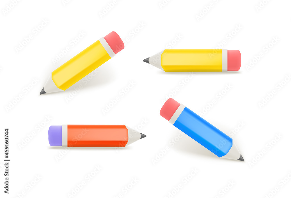 Aufkleber pencils with eraser vector set isolated on white background