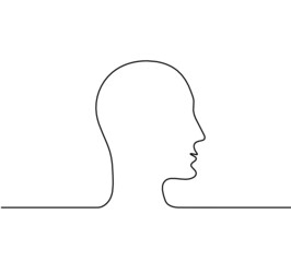 Man silhouette profile as line drawing on white background. Vector