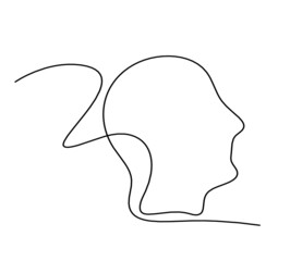 Man silhouette profile as line drawing on white background. Vector