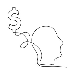 Man silhouette profile as line drawing on white background. Vector