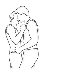 Gay couple. Romantic hugs of lovers.