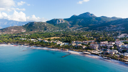 Fototapeta na wymiar Aerial view of the beach of Calvi in Upper Corsica, France
