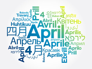 April in different languages of the world, word cloud concept background
