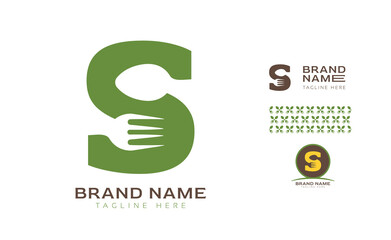Creative bold letter S logo using Fork and Spoon for food business, hotel, restaurant, fast food, eats including pattern and logo variants for branding designs