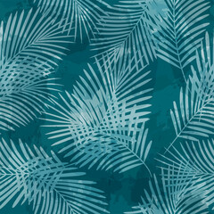 Tropical pattern, palm leaves seamless vector background. Exotic plant on watercolor stains artistic jungle print. Leaves of palm tree. ink brush